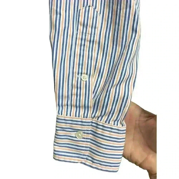 Polo by Ralph Lauren Cotton Orange Blue White Striped Long Sleeve Button Up - Picture 3 of 7